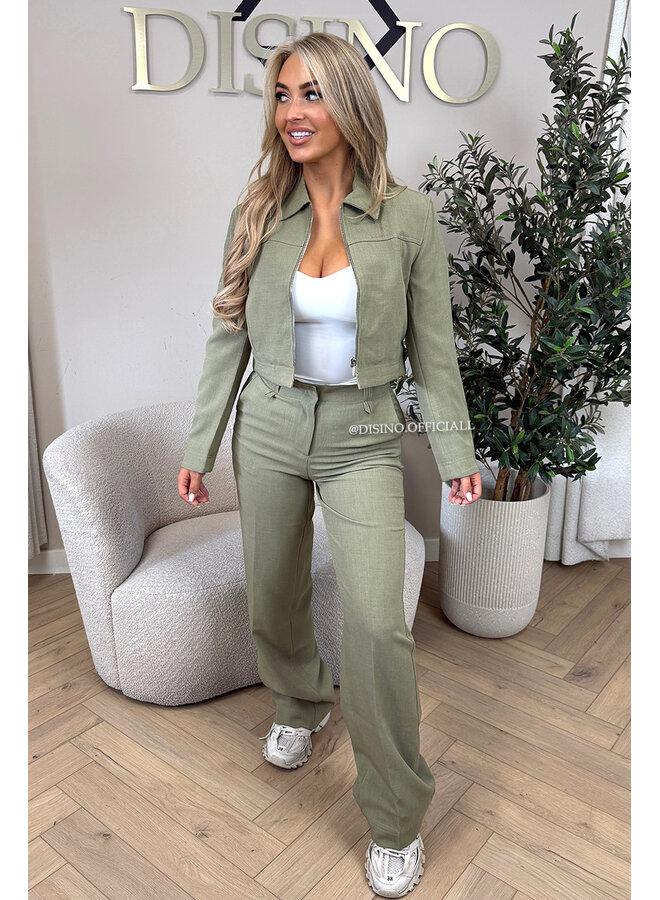 OLIVE GREEN - 'ELOISA PANTS' - VIRAL STRETCH PANTALON