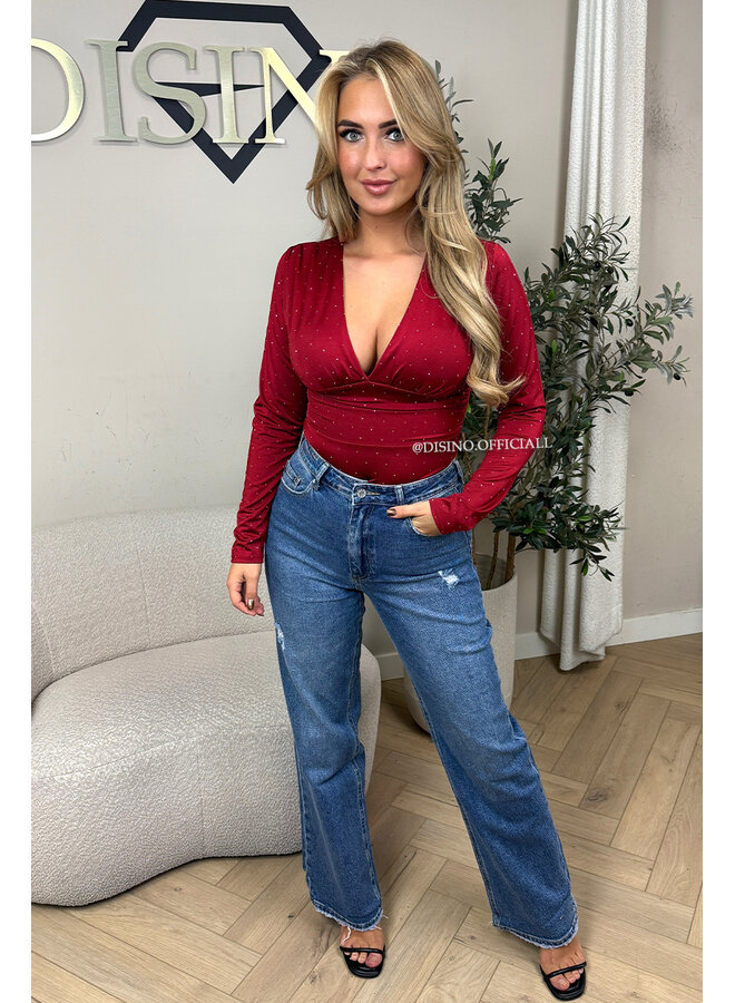 BORDEAUX - 'LIVIA DIAMONDS BODY' - SILKY RUCHED STRETCH BODYSUIT