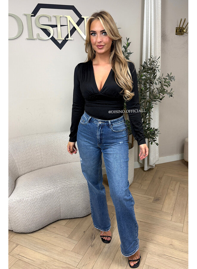 BLACK - 'LIVIA DIAMONDS BODY' - SILKY RUCHED STRETCH BODYSUIT