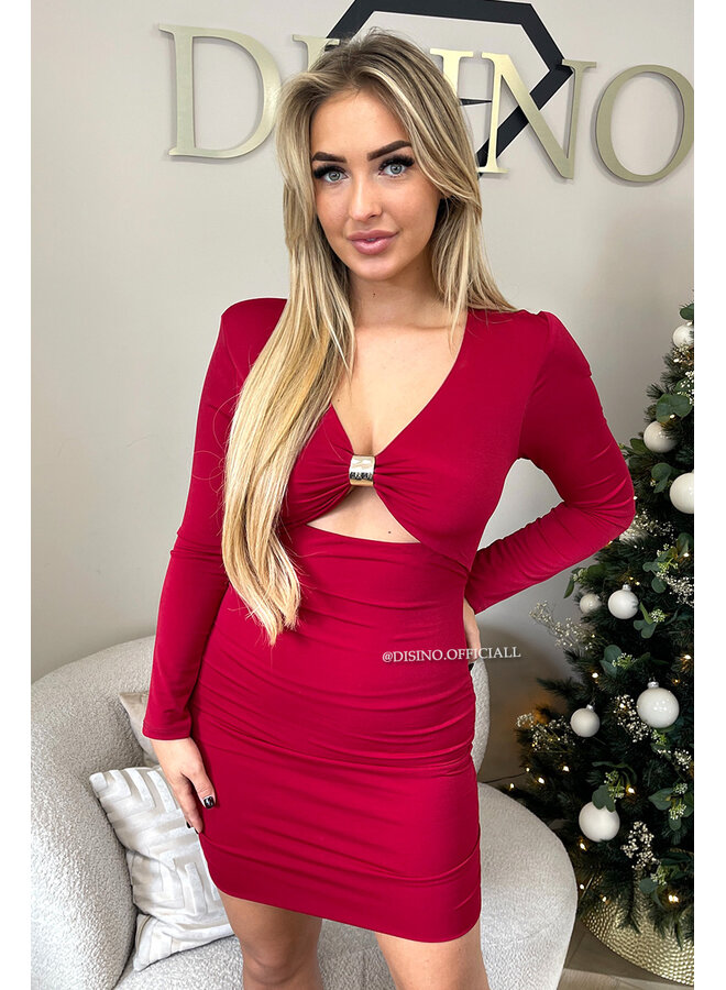 RED - 'KHLOE DRESS' - CUT-OUT INSPIRED LONG SLEEVE DRESS
