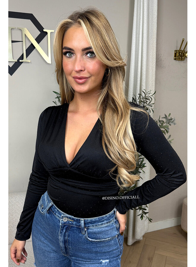 BLACK - 'LIVIA DIAMONDS BODY' - SILKY RUCHED STRETCH BODYSUIT