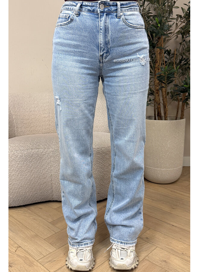 QUEEN HEART JEANS - LIGHT BLUE - 'MCKENZIE' - SUPER STRETCH WIDE LEG JEANS