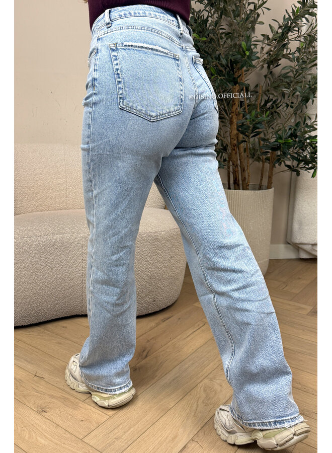 QUEEN HEART JEANS - LIGHT BLUE - 'MCKENZIE' - SUPER STRETCH WIDE LEG JEANS