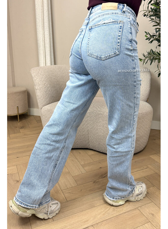 QUEEN HEART JEANS - LIGHT BLUE - 'MCKENZIE' - SUPER STRETCH WIDE LEG JEANS