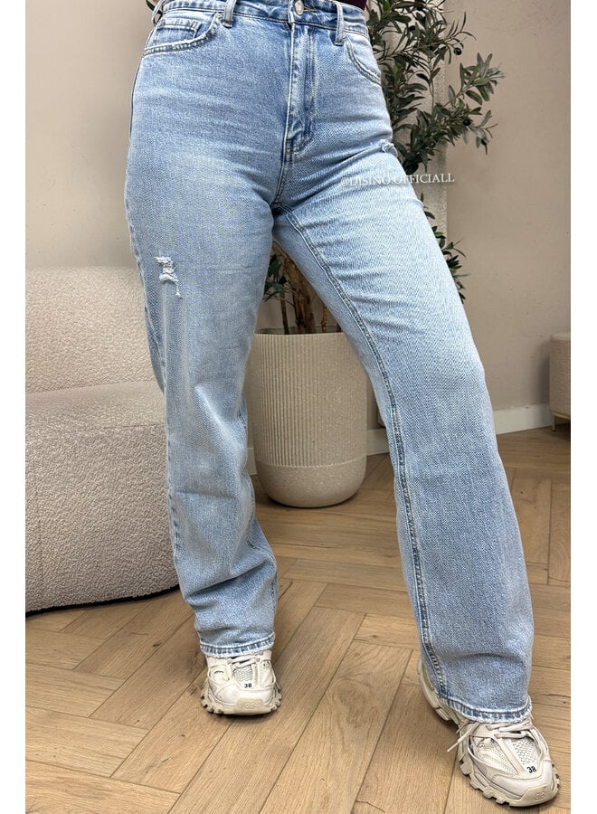 QUEEN HEART JEANS - LIGHT BLUE - 'MCKENZIE' - SUPER STRETCH WIDE LEG JEANS