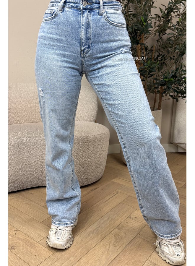 QUEEN HEART JEANS - LIGHT BLUE - 'MCKENZIE' - SUPER STRETCH WIDE LEG JEANS