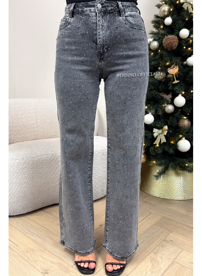 GREY - 'STARDUST JEANS' - EXCLUSIVE DIAMOND STRETCH STRAIGHT LEG JEANS