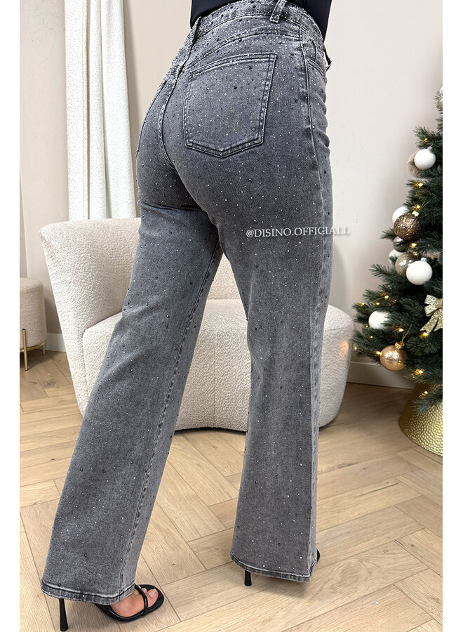 GREY - 'STARDUST JEANS' - EXCLUSIVE DIAMOND STRETCH STRAIGHT LEG JEANS