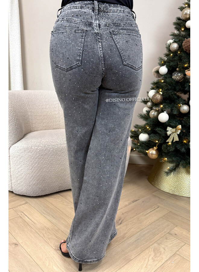 GREY - 'STARDUST JEANS' - EXCLUSIVE DIAMOND STRETCH STRAIGHT LEG JEANS
