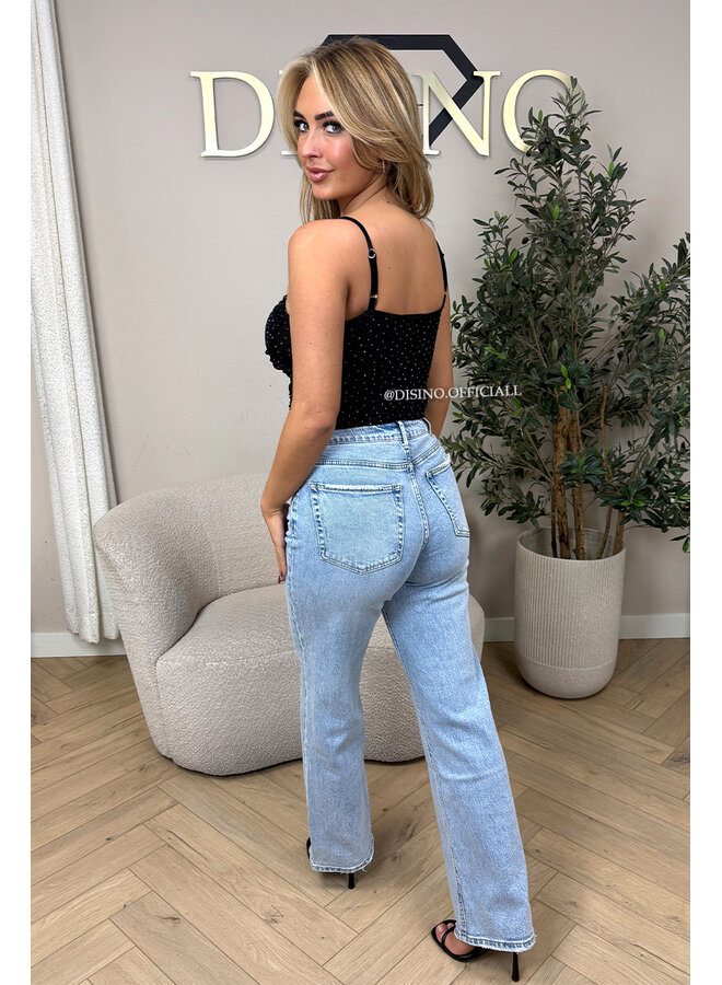 QUEEN HEART JEANS - LIGHT BLUE - 'MCKENZIE' - SUPER STRETCH WIDE LEG JEANS