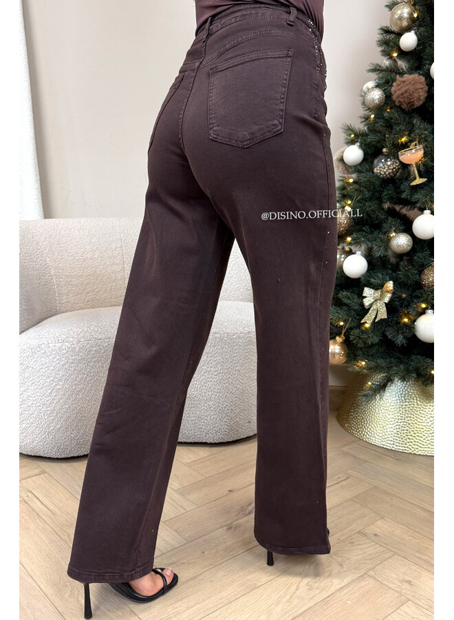 CHOCO - 'STARDUST JEANS' - EXCLUSIVE DIAMOND STRETCH STRAIGHT LEG JEANS