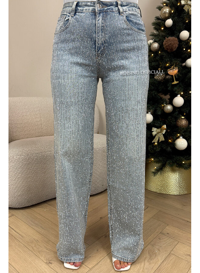 LIGHT BLUE - 'MARÉLL DIAMONDS JEANS' - STRETCH RHINESTONE WIDE LEG JEANS