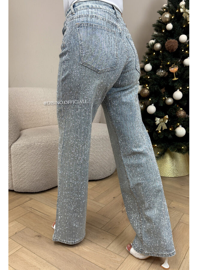 LIGHT BLUE - 'MARÉLL DIAMONDS JEANS' - STRETCH RHINESTONE WIDE LEG JEANS