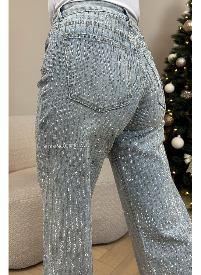LIGHT BLUE - 'MARÉLL DIAMONDS JEANS' - STRETCH RHINESTONE WIDE LEG JEANS