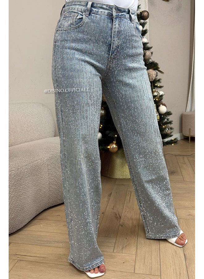 LIGHT BLUE - 'MARÉLL DIAMONDS JEANS' - STRETCH RHINESTONE WIDE LEG JEANS