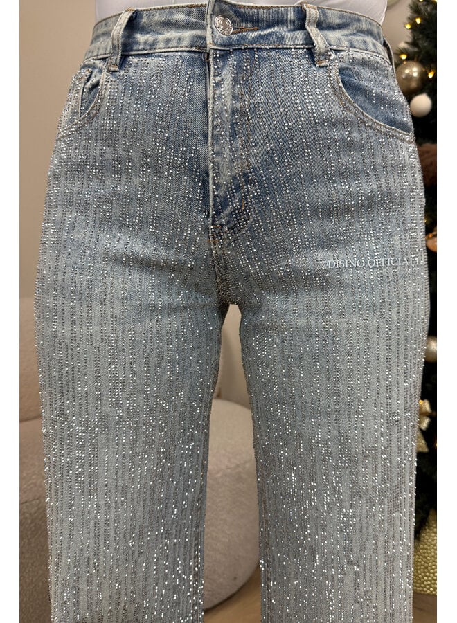 LIGHT BLUE - 'MARÉLL DIAMONDS JEANS' - STRETCH RHINESTONE WIDE LEG JEANS