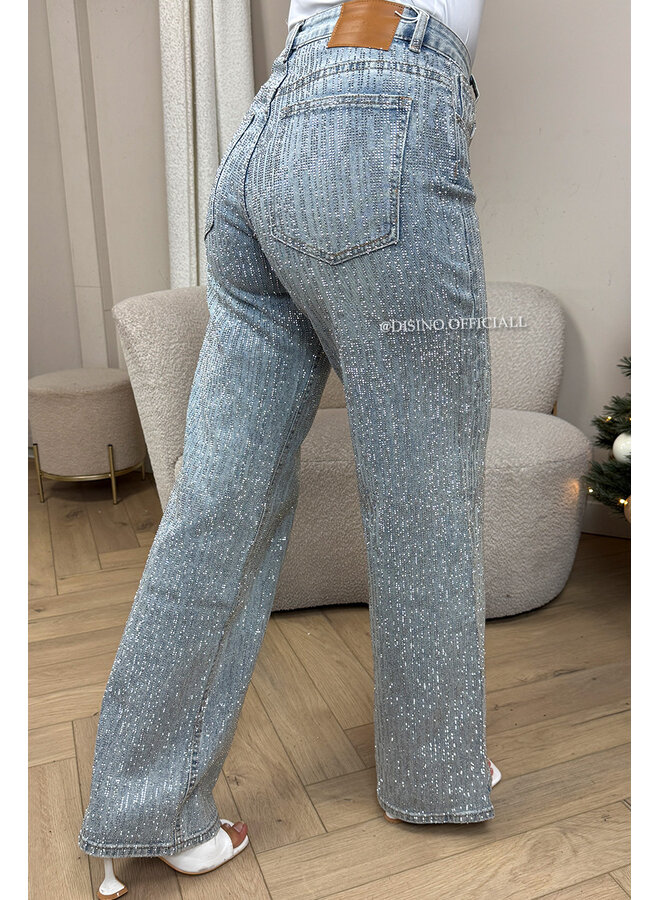 LIGHT BLUE - 'MARÉLL DIAMONDS JEANS' - STRETCH RHINESTONE WIDE LEG JEANS