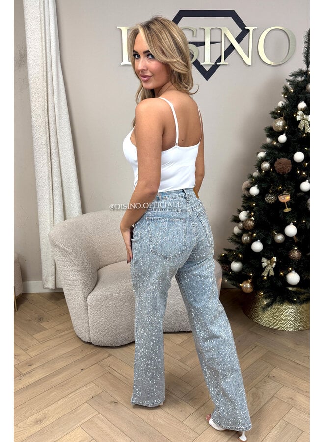 LIGHT BLUE - 'MARÉLL DIAMONDS JEANS' - STRETCH RHINESTONE WIDE LEG JEANS
