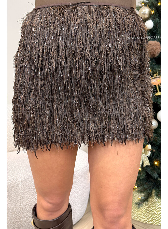 CHOCO - 'FARAH SKIRT' - FLUFFY FEATHER STRETCH MINI SKIRT