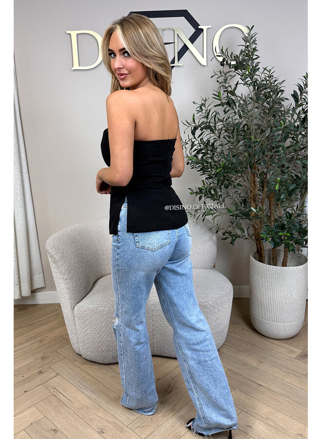 BLACK - 'TUANA TOP' - CLASSY SPLIT CORSET TOP