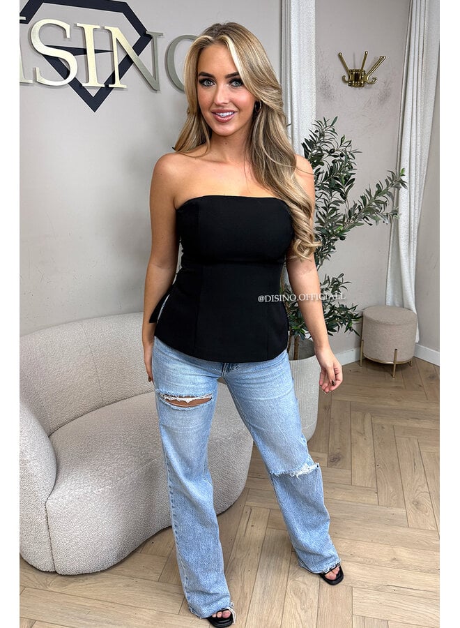 BLACK - 'TUANA TOP' - CLASSY SPLIT CORSET TOP