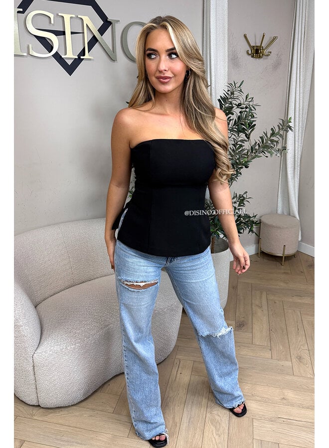 BLACK - 'TUANA TOP' - CLASSY SPLIT CORSET TOP