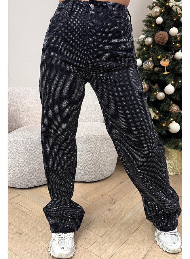 BLACK - 'MARÉLL DIAMONDS JEANS' - STRETCH RHINESTONE WIDE LEG JEANS