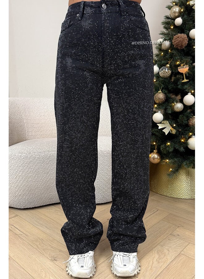 BLACK - 'MARÉLL DIAMONDS JEANS' - STRETCH RHINESTONE WIDE LEG JEANS