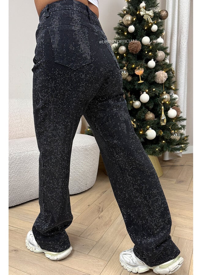 BLACK - 'MARÉLL DIAMONDS JEANS' - STRETCH RHINESTONE WIDE LEG JEANS