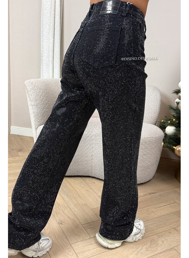 BLACK - 'MARÉLL DIAMONDS JEANS' - STRETCH RHINESTONE WIDE LEG JEANS