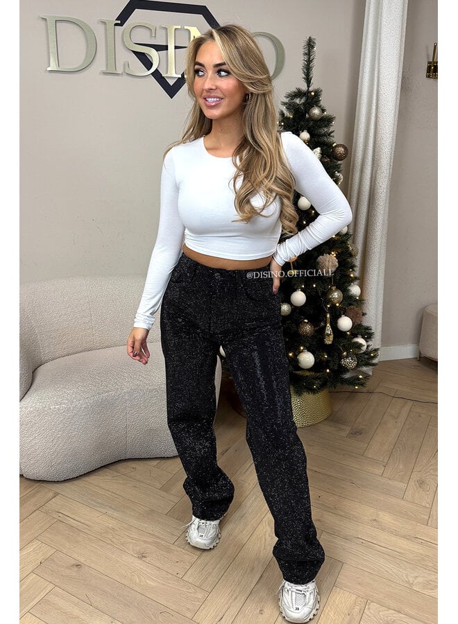 BLACK - 'MARÉLL DIAMONDS JEANS' - STRETCH RHINESTONE WIDE LEG JEANS