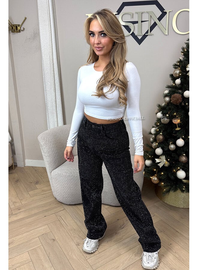 BLACK - 'MARÉLL DIAMONDS JEANS' - STRETCH RHINESTONE WIDE LEG JEANS