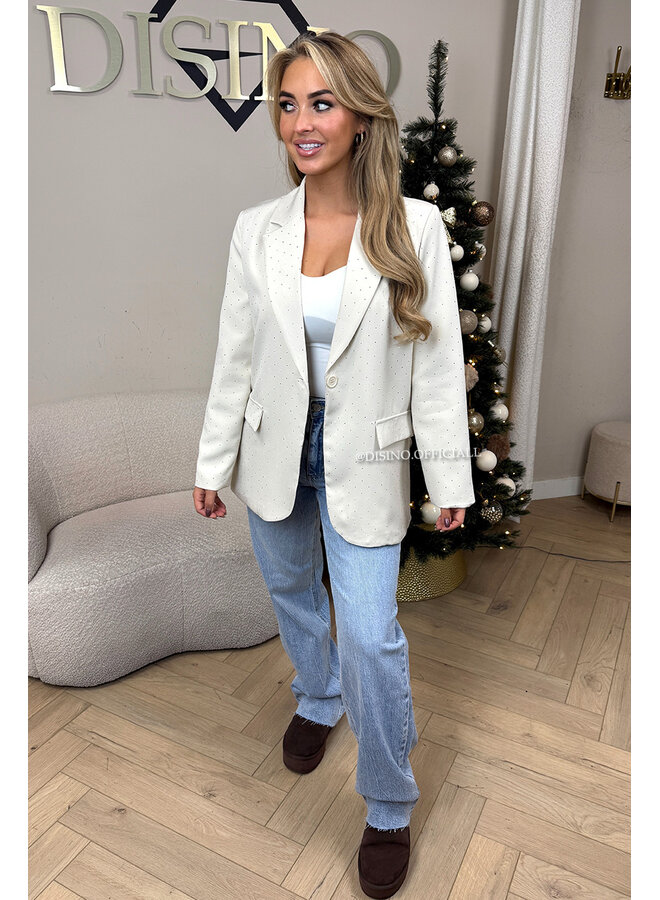BEIGE - 'DIAMONDS ALL OVER BLAZER' - RHINESTONE OVERSIZED BLAZER