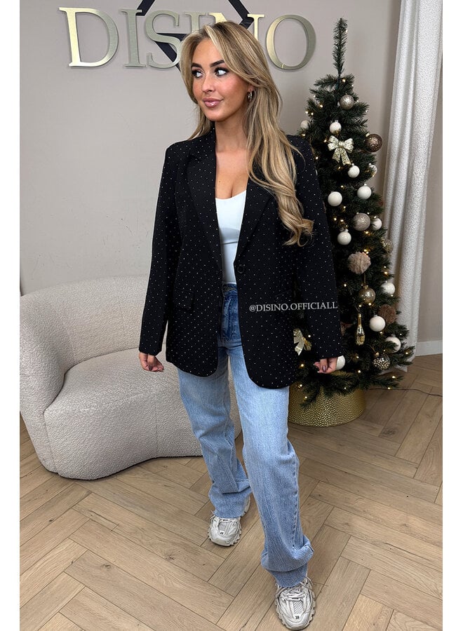 BLACK - 'DIAMONDS ALL OVER BLAZER' - RHINESTONE OVERSIZED BLAZER