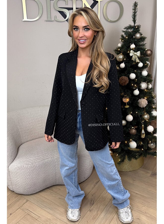 BLACK - 'DIAMONDS ALL OVER BLAZER' - RHINESTONE OVERSIZED BLAZER