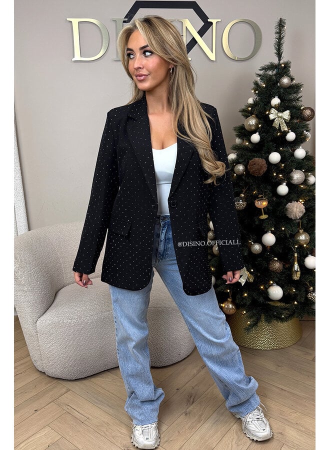 BLACK - 'DIAMONDS ALL OVER BLAZER' - RHINESTONE OVERSIZED BLAZER