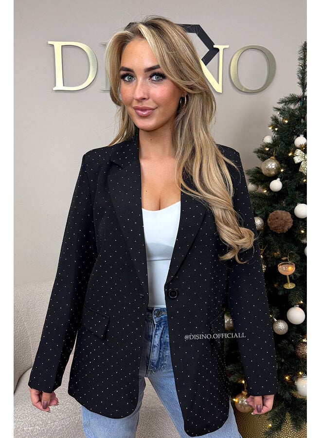 BLACK - 'DIAMONDS ALL OVER BLAZER' - RHINESTONE OVERSIZED BLAZER