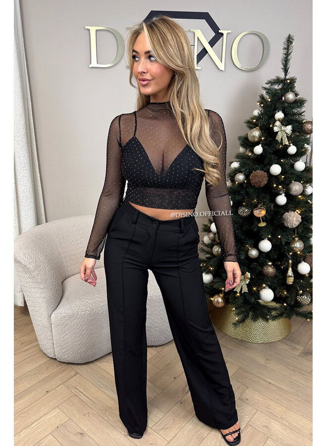 BLACK - 'SELENA TOP' - ALL OVER DIAMONDS MESH TOP + TOP INSIDE