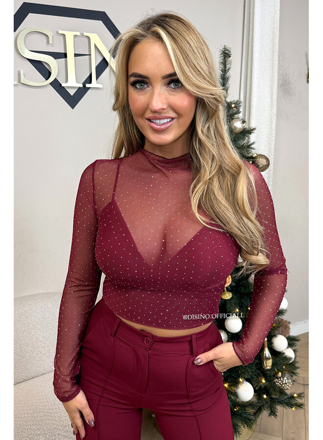 BORDEAUX - 'SELENA TOP' - ALL OVER DIAMONDS MESH TOP + TOP INSIDE