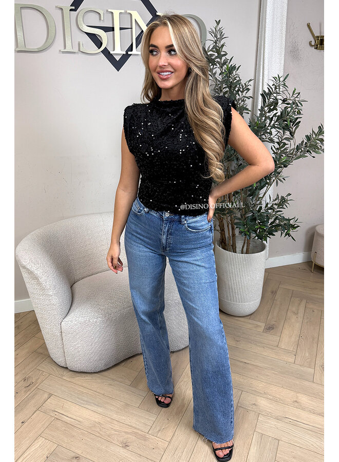 BLACK - 'NOELLA TOP' - VELVET SEQUIN PARTY TOP