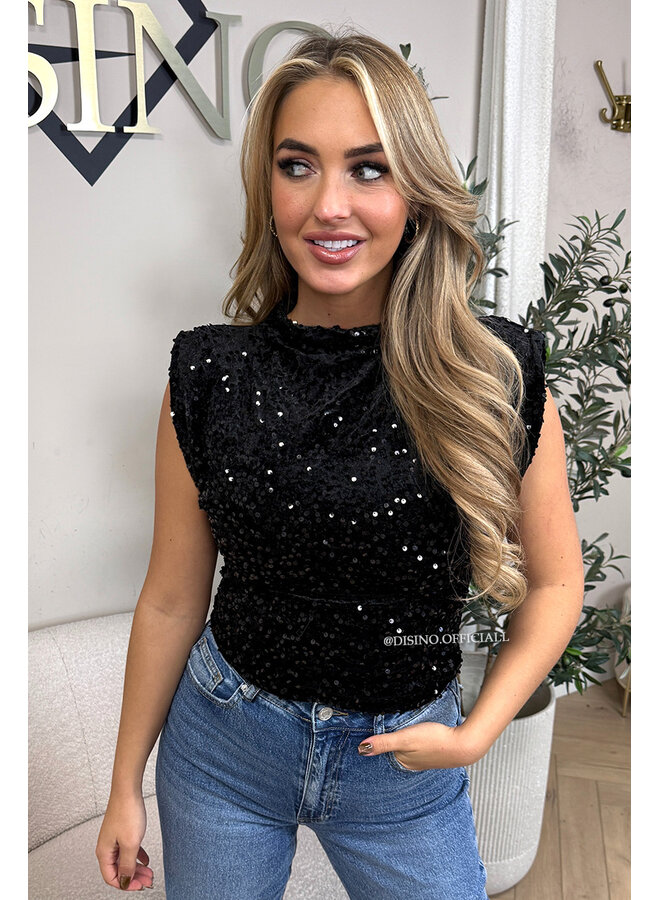 BLACK - 'NOELLA TOP' - VELVET SEQUIN PARTY TOP