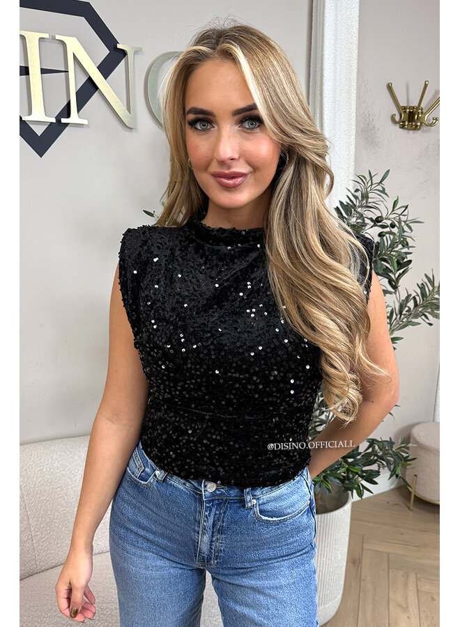 BLACK - 'NOELLA TOP' - VELVET SEQUIN PARTY TOP