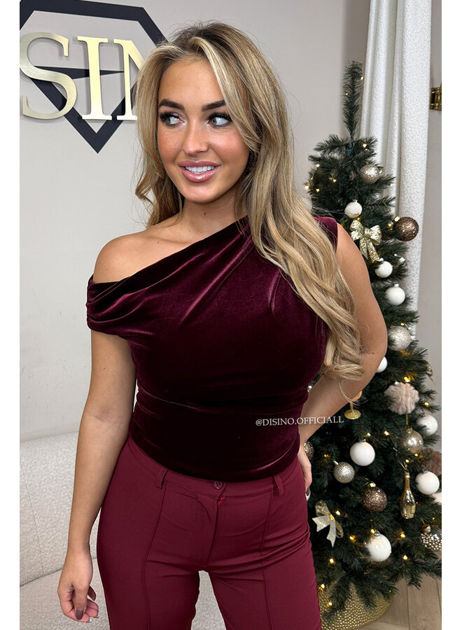 BORDEAUX - 'ELIZE TOP' - VELVET ONE SHOULDER TOP