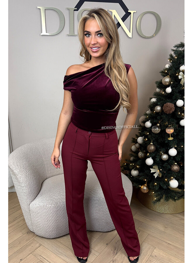 BURGUNDY - 'KIANA PANTS' - PERFECT FIT HIGH WAIST STRAIGHT PANTALON