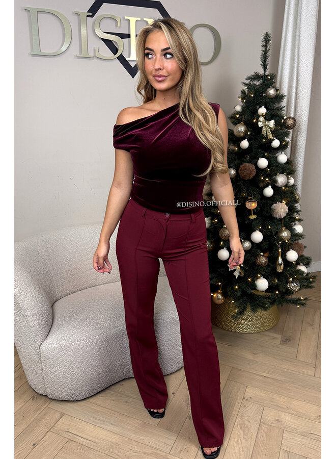 BURGUNDY - 'KIANA PANTS' - PERFECT FIT HIGH WAIST STRAIGHT PANTALON