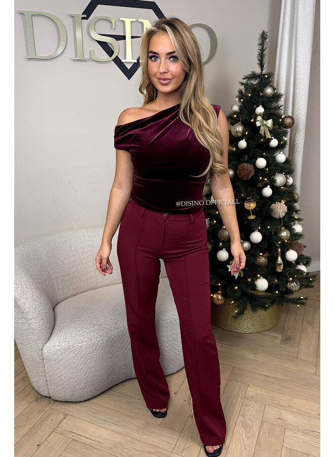 BURGUNDY - 'KIANA PANTS' - PERFECT FIT HIGH WAIST STRAIGHT PANTALON
