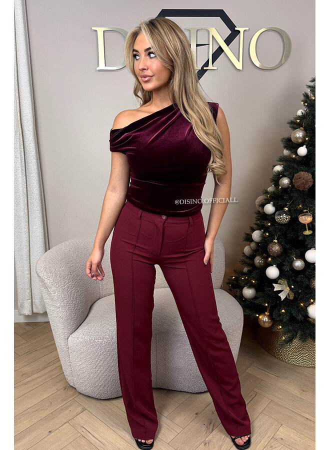 BURGUNDY - 'KIANA PANTS' - PERFECT FIT HIGH WAIST STRAIGHT PANTALON