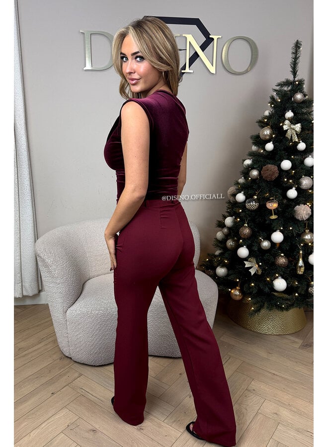 BURGUNDY - 'KIANA PANTS' - PERFECT FIT HIGH WAIST STRAIGHT PANTALON