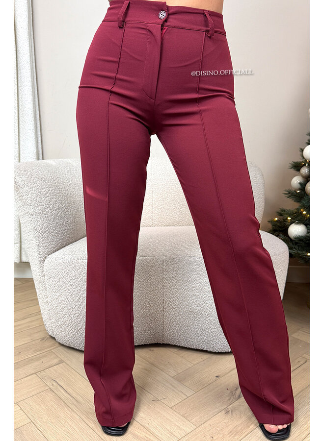 BURGUNDY - 'KIANA PANTS' - PERFECT FIT HIGH WAIST STRAIGHT PANTALON