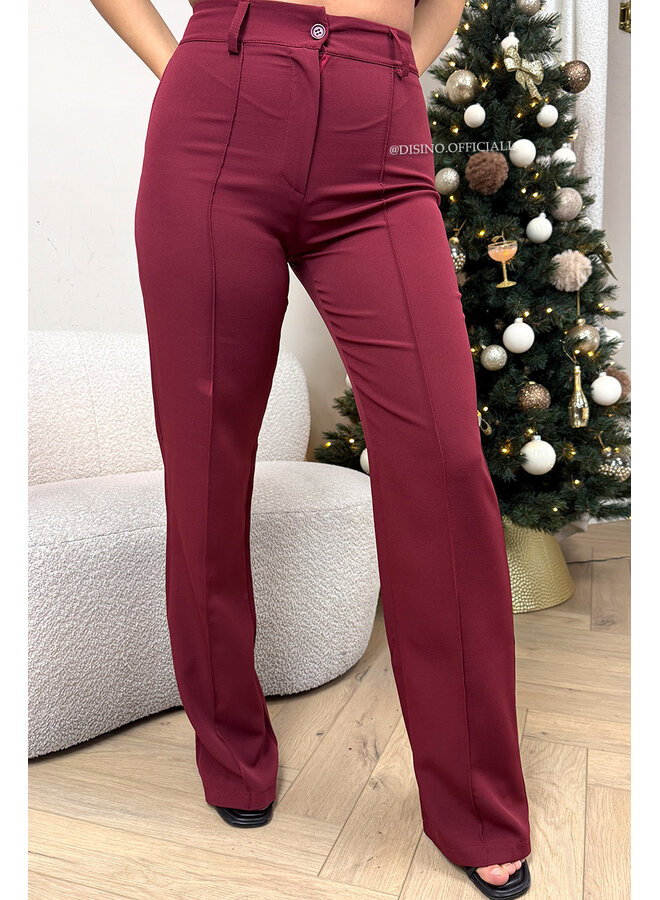 BURGUNDY - 'KIANA PANTS' - PERFECT FIT HIGH WAIST STRAIGHT PANTALON